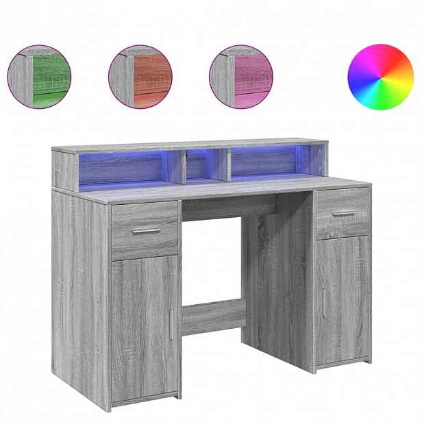 vidaXL Psací stůl s LED šedý sonoma 120 x 55 x 91 cm kompozitní dřevo