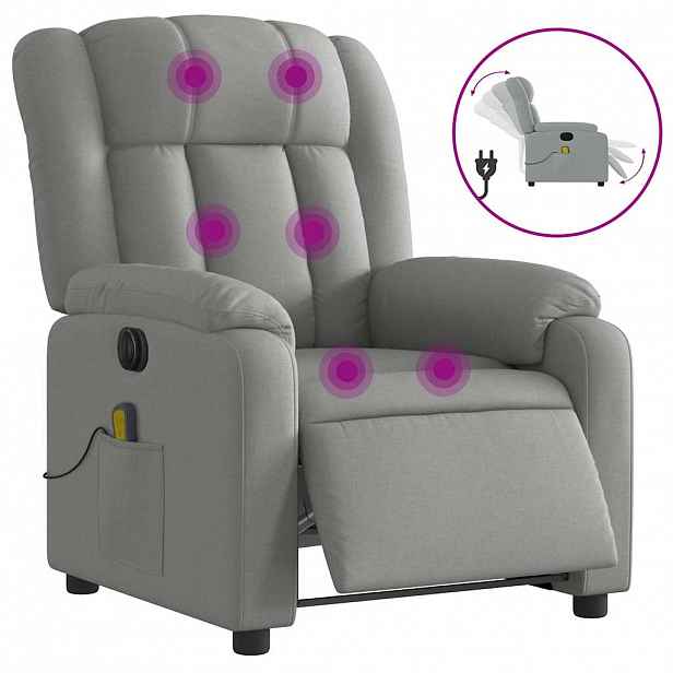 vidaXL Elektrické masážní polohovací křeslo světle šedé textil