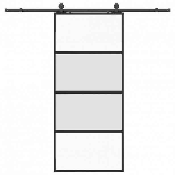 vidaXL Posuvné dveře se sadou kování černé 90x205 cm Tvrzené sklo