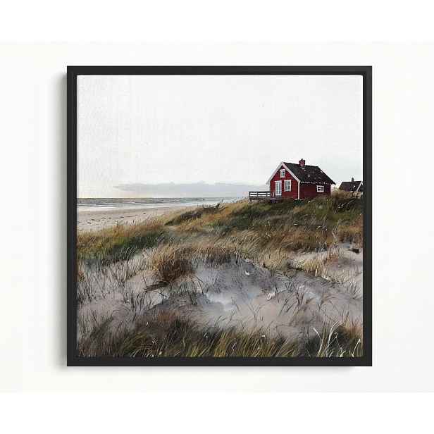 Obraz Rám Americký Box Červený Domek Pláž Skandinávie Dania Fanø 60x60