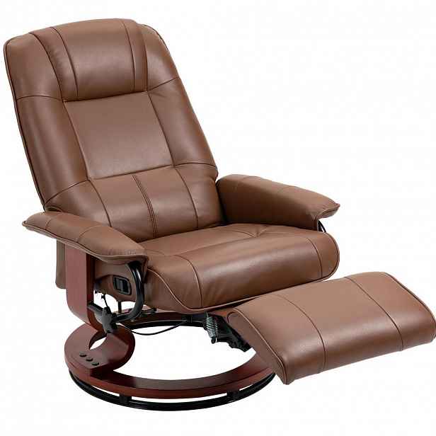 OKWISH RELAXAČNÍ křeslo 78/87/100 cm hnědé z umělé kůže otočné s polohováním a podnožkou