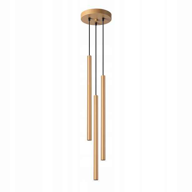 Sollux Závěsná lampa trojitá zlatá kulatá tuba nad stůl do obývacího pokoje 3 body