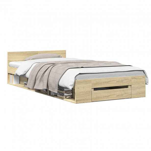 vidaXL Rám postele s úložným prostorem s policí Dub sonoma 80 x 200 cm