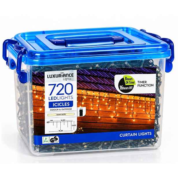 Led světelný závěs 720 Led, teplá bílá, 14,3 m, časovač 8h, IP44, rampouchy