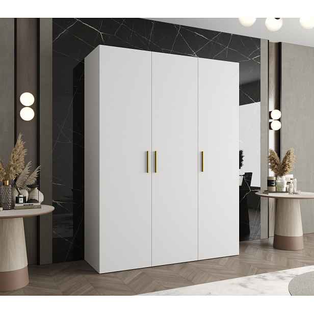 Prostorná šatní skříň HELMA 1 150 cm - bílá / zlaté úchyty