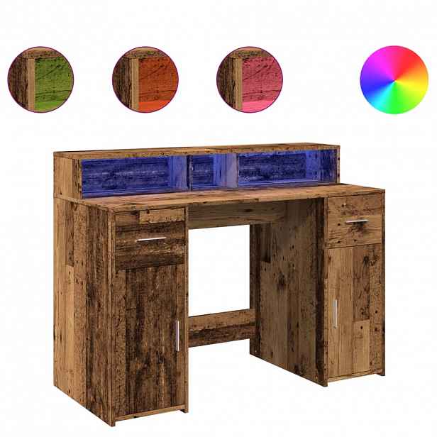 vidaXL Psací stůl s LED světly old wood 120x55x91 cm kompozitní dřevo