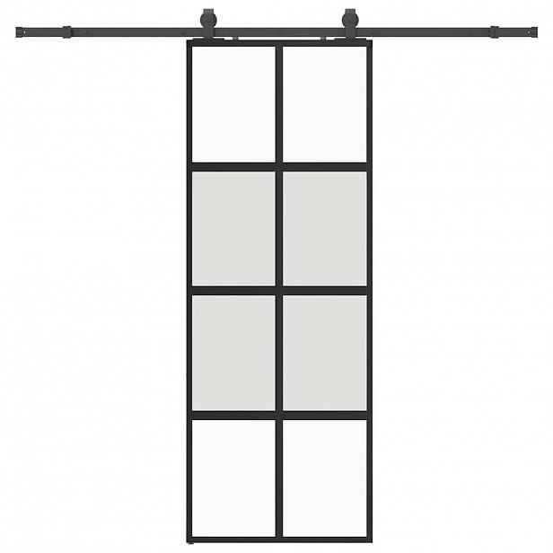 vidaXL Posuvné dveře se sadou kování černé 76x205 cm Tvrzené sklo