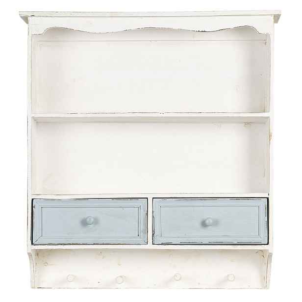 Bílá vintage nástěnná polička s modrými šuplíčky Vann antik - 56*13*60 cm Clayre & Eef