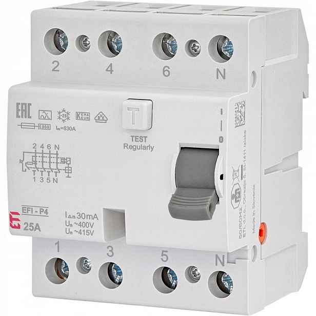 Ochranný proudový chránič EFI6-P4 415V 25/0,03A 002061661