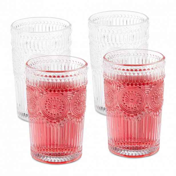 Relaxdays SKLENICE Transparentní 4dílná-sada Sklo vintage květinový vzor 400 ml
