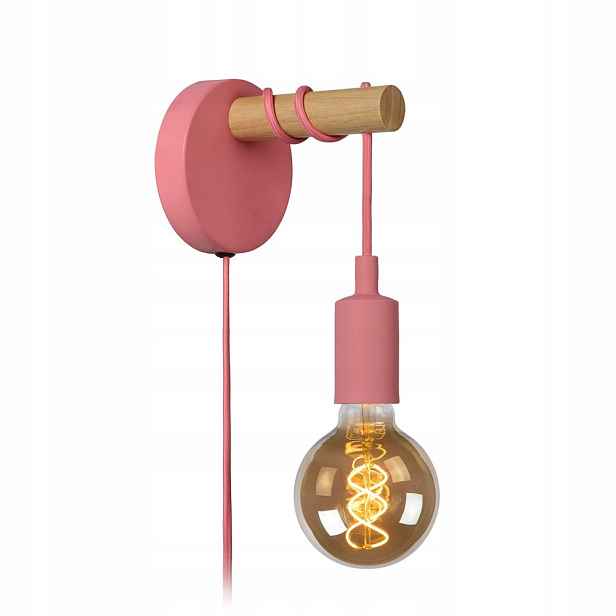 Růžová nástěnná lampa Paulien s teplým leskem nad postelí v ložnici Lucide