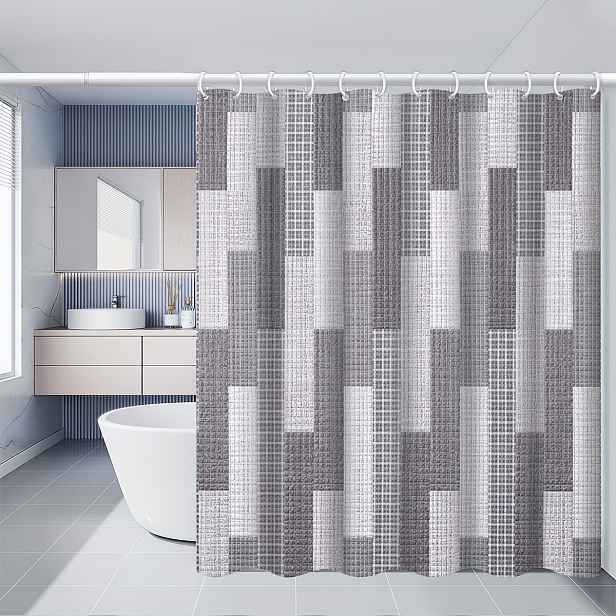 TEMU 1 ks Moderní minimalistický šedobílý kostkovaný polyesterový potištěný sprchový závěs v různých velikostech, minimalistický severský styl,
