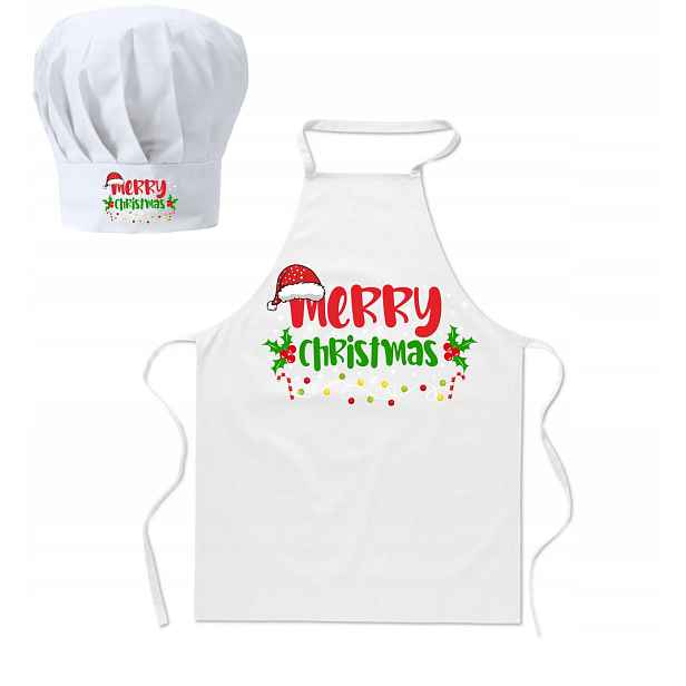 Vánoční sada Zástěra Kuchařská čepice barevná Merry Christmas