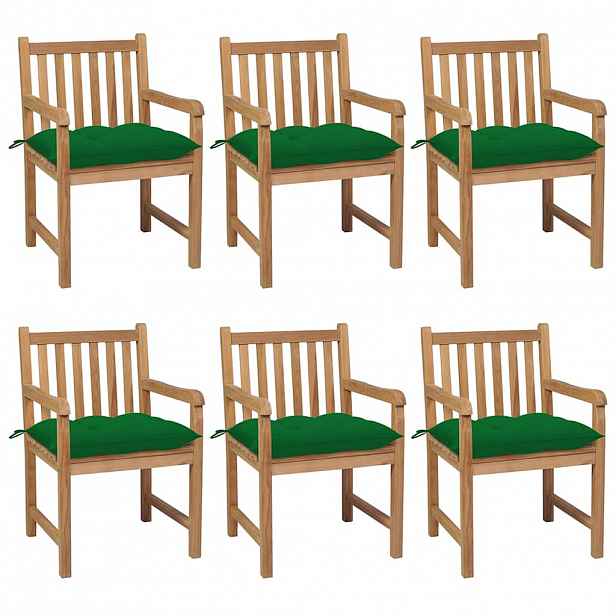 vidaXL Zahradní židle 6 ks zelené podušky masivní teak