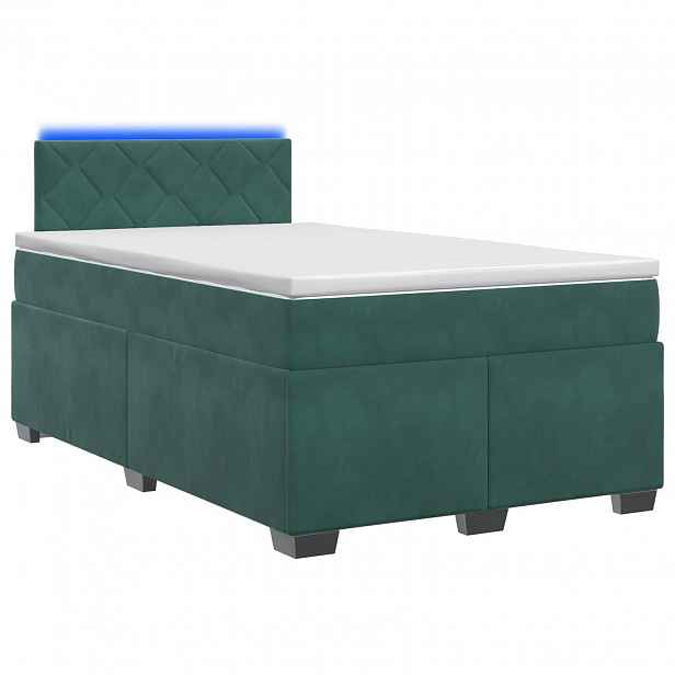 vidaXL Box spring postel s matrací a LED Tmavě zelená 120 x 200 cm