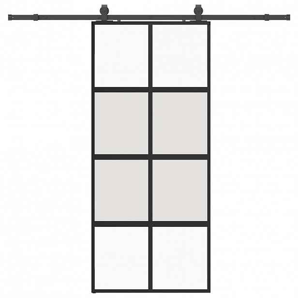 vidaXL Posuvné dveře se sadou kování černé 90x205 cm Tvrzené sklo