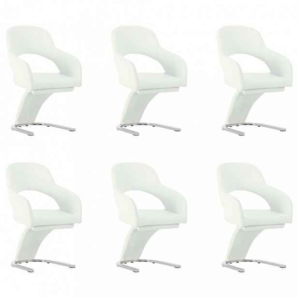 Jídelní židle 6 ks umělá kůže / chrom Bílá