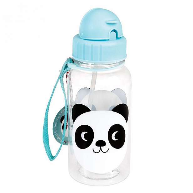 Modrá dětská láhev s brčkem Rex London Miko The Panda, 500 ml