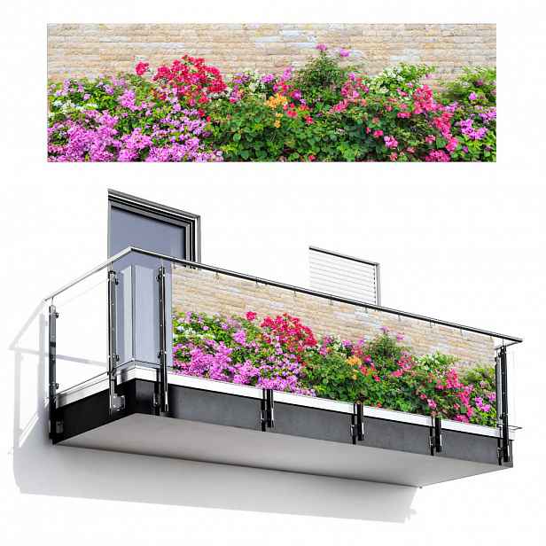 MuchoWow BALKONOVÁ ZÁSTĚNA Květiny - rostliny - listy - kameny 300x95 cm