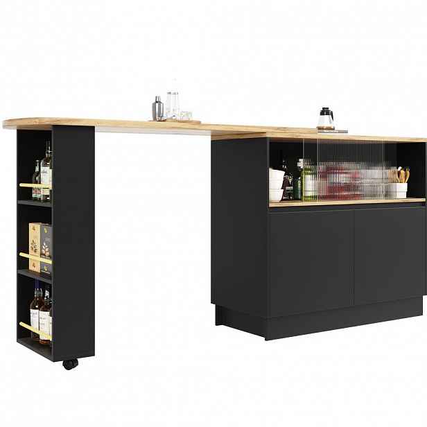 OKWISH BAROVÁ skříňka 90/45/100 cm černá z MDF s 360° otočným designem a skleněnými dveřmi