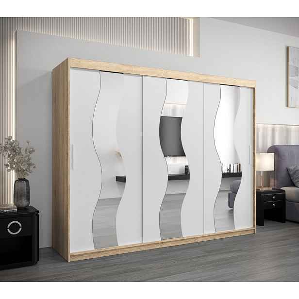Skříň s posuvnými dveřmi HEDVIKA - šířka 250 cm, dub sonoma / bílá
