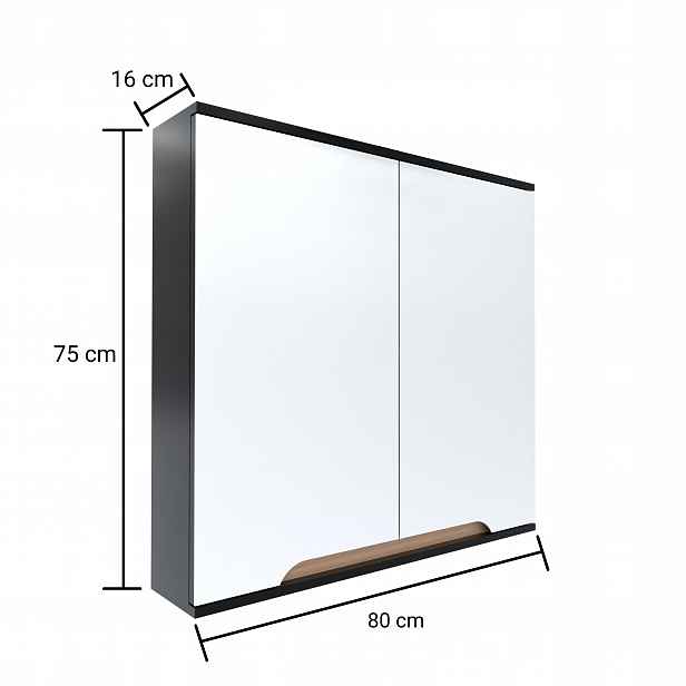 Skříňka se zrcadlem černá 80 x 16 x 75 cm černá/sluneční dub, polomatná Omeble