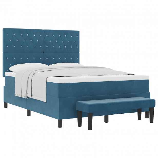 vidaXL Postel s boxspringem s čelo Tmavě moddrá 190 x 140 cm samet