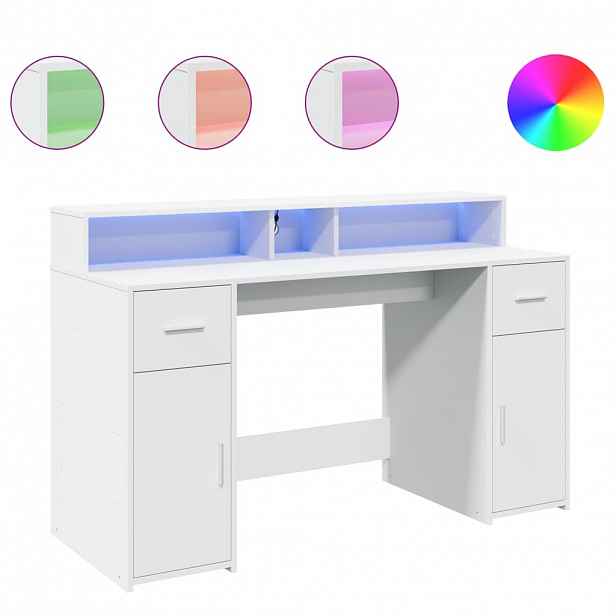 vidaXL Psací stůl s LED světly bílý 140 x 55 x 91 cm kompozitní dřevo