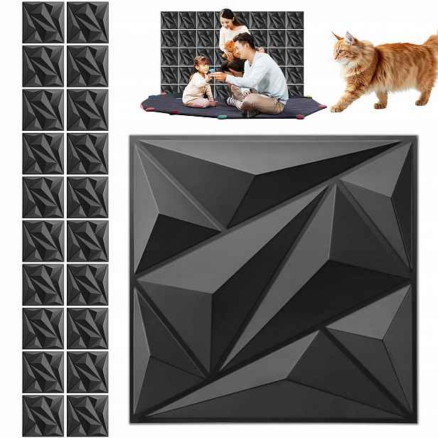 3D nástěnný stropní panel Kaseton Nástěnné panely 30x30 Diamant černý