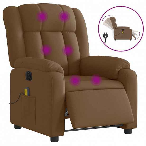 vidaXL Elektrické masážní polohovací křeslo hnědé textil