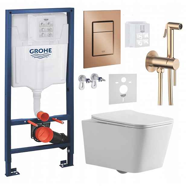 Wc stojan Grohe Rapid Sl s mísou Wc Imprese a tlačítkem měď baterie