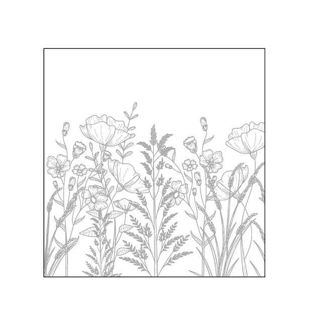 Bílo-šedé malé papírové ubrousky s lučními květy - 25*25 cm (20ks) J-Line by Jolipa