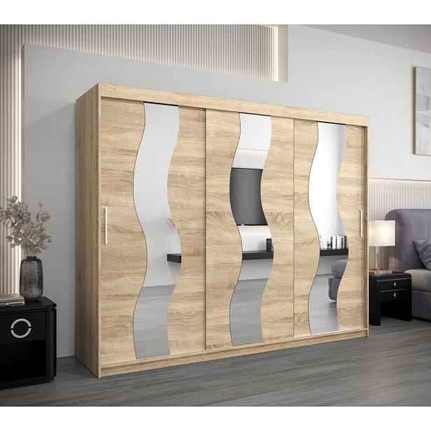 Skříň s posuvnými dveřmi HEDVIKA - šířka 250 cm, dub sonoma