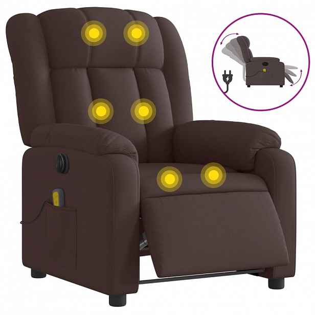 vidaXL Elektrické masážní polohovací křeslo tmavě hnědé textil