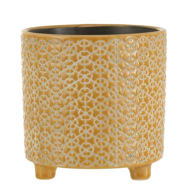 Okrový keramický obal na květináč na nožičkách Flower ochre - Ø16*16cm J-Line by Jolipa