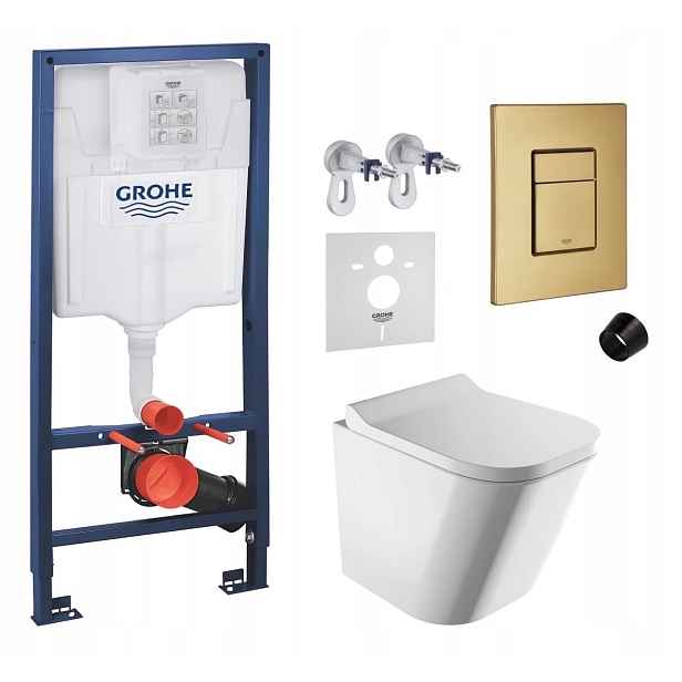 Podomítkový Wc set Grohe s mísou Fontana tlačítko zlatý kartáčovaný Fresh