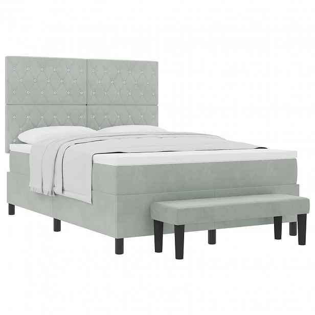 vidaXL Postel s boxspringem s polštářem Světle šedá 200 x 140 cm samet