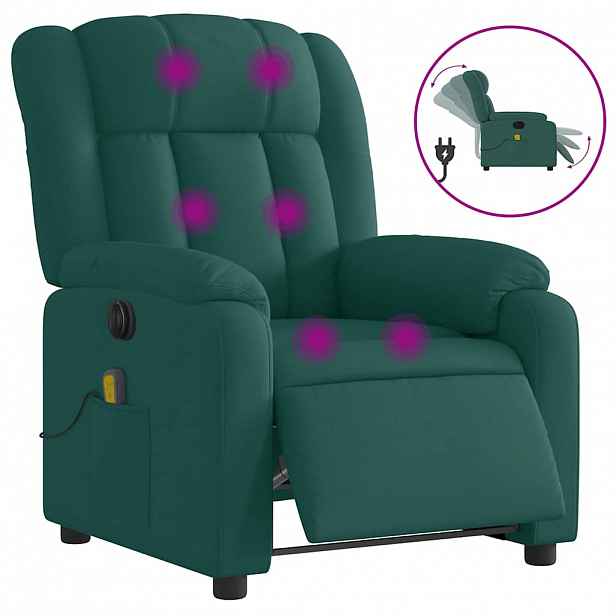 vidaXL Elektrické masážní polohovací křeslo tmavě zelené textil