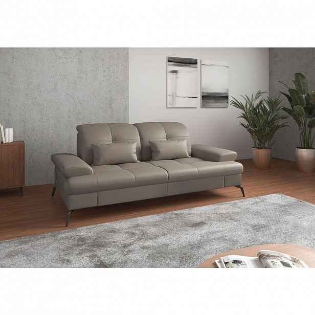 Sit & More TŘÍMÍSTNÁ POHOVKA, šedá, kombinace pravá kůže/látka
