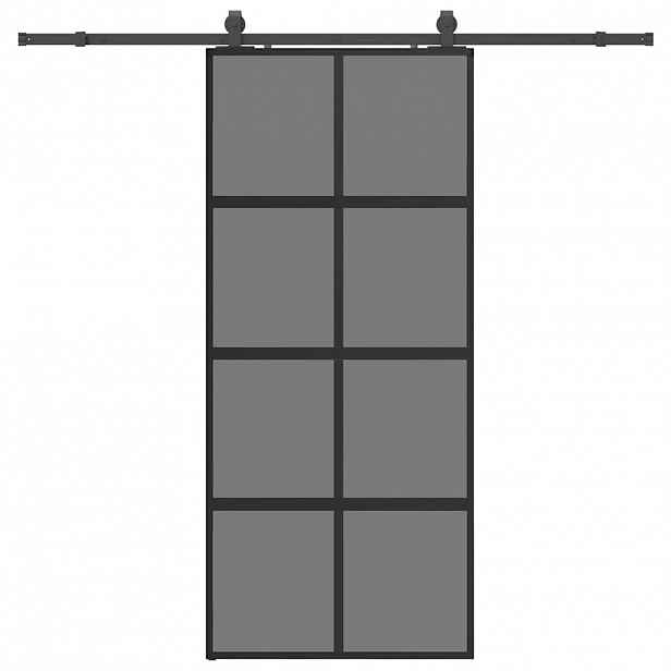 vidaXL Posuvné dveře se sadou kování černé 90x205 cm Tvrzené sklo