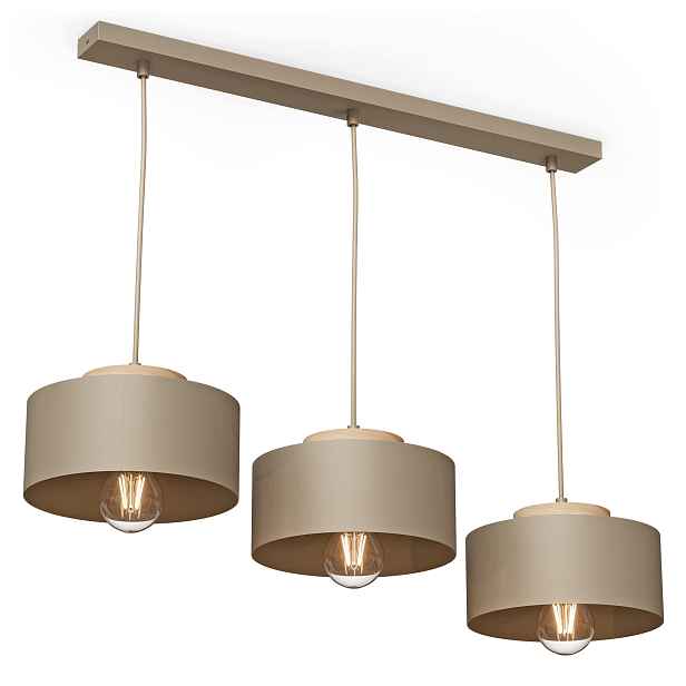 stropní svítidlo Led Závěsná lustrová lampa Béžová dřevo Nastavitelná 3x E27