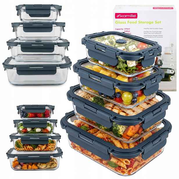 4 x Lunchbox Skleněné Nádoby Na Potraviny Žáruvzdorné Set Kamille