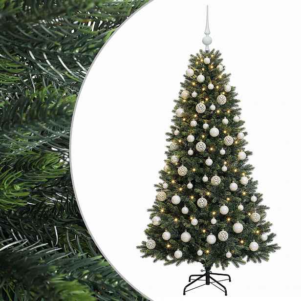 vidaXL Umělý vánoční stromek s baňkami 240 cm 300 LED Teplá bílá