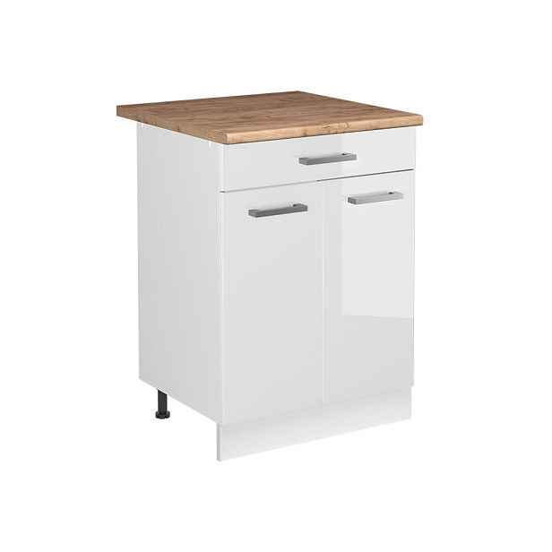 Vicco SKŘÍŇKA POD DŘEZ R-Line, Bílá vysoký lesk/Bílá, 60 cm pracovní deska Zlatý mocný dub