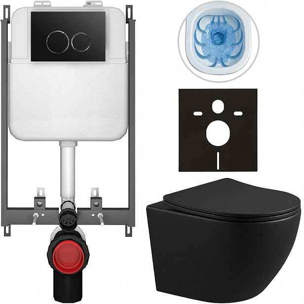 Kompletní WC set Basic/Cesso - černá matná - WC tlačítko Dualo/Černá - pro zazdění - 49x36 cm - 8050BD86336