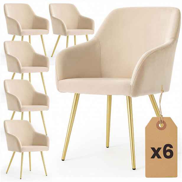 RAUMHIRSCH FURNITURE ČALOUNĚNÁ ŽIDLE, sada 6 ks, kovové nohy, béžová, zlatá 54,5/83/58