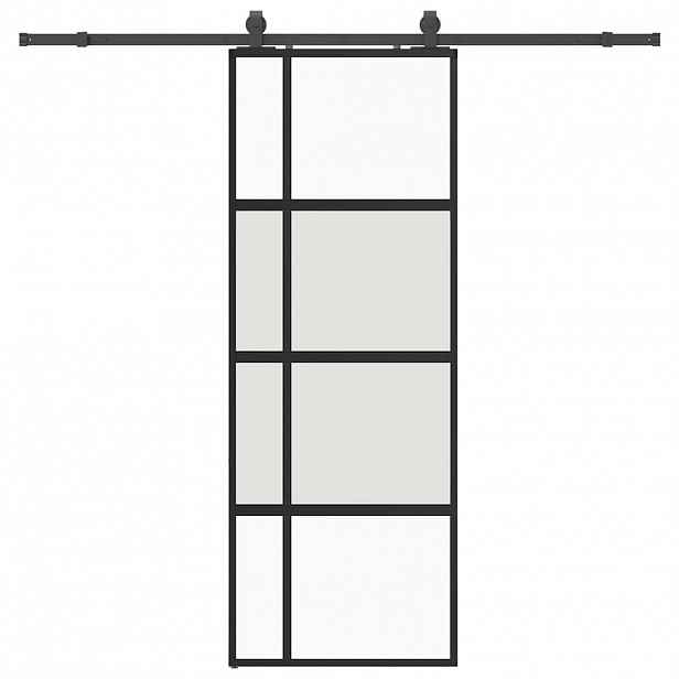 vidaXL Posuvné dveře se sadou kování černé 76x205 cm Tvrzené sklo