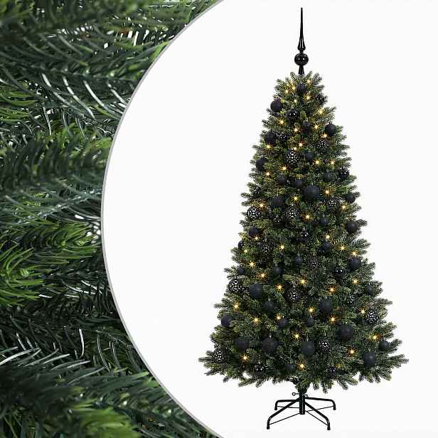 vidaXL Umělý vánoční stromek s baňkami 180 cm 300 LED Teplá bílá