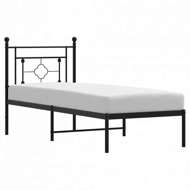 vidaXL Kovový rám postele s čelem černý 75 x 190 cm