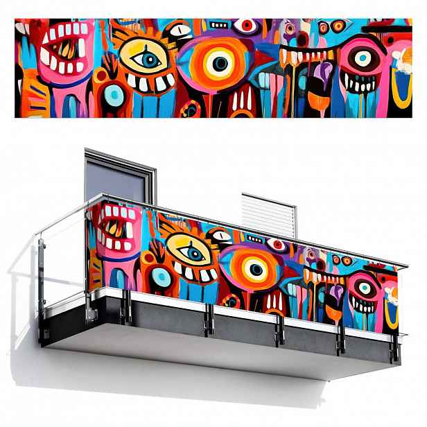 MuchoWow BALKONOVÁ ZÁSTĚNA Abstraktní - Obličej - Barevné 500x120 cm
